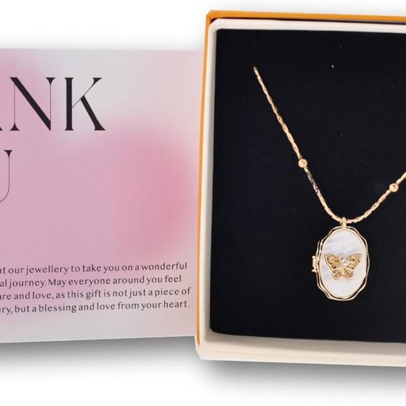 Dainty Gold Necklace for Women, 14k Gold Butterfly Shell Locket Charm, Gifts for - Picture 6 of 7
